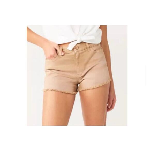 SO Tan High Rise High Waisted Cut Off Jean Shorts Size 5 Waist 27 Inseam 3 in - Picture 1 of 6